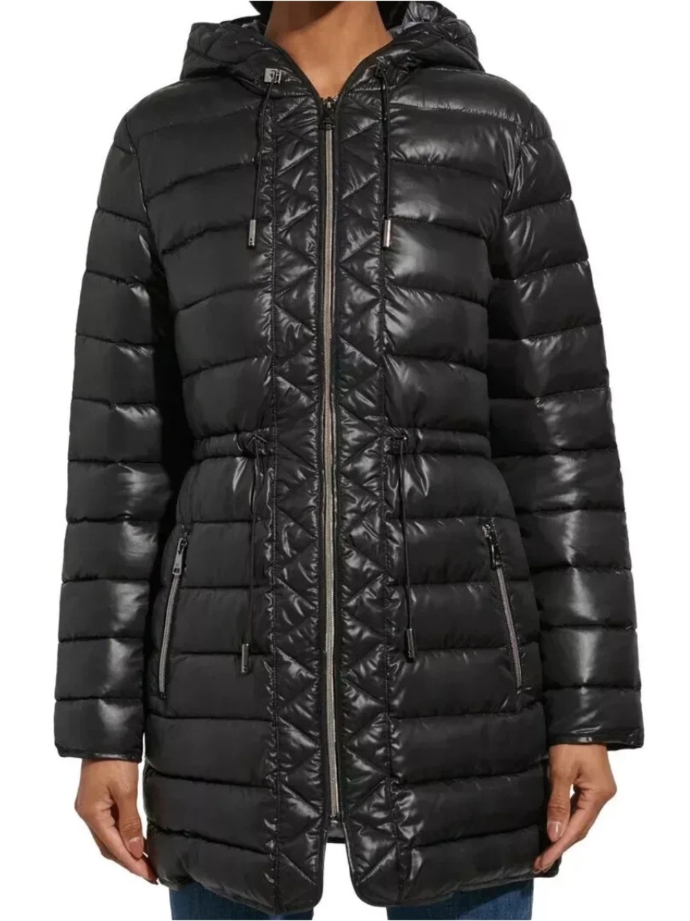Kenneth Cole Women's Black Packable Puffer Coat with Hood